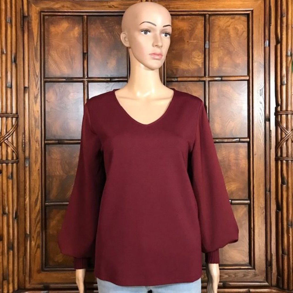 Chico's Cranberry Ponte Chiffon Sleeve Pleat Cuff Top